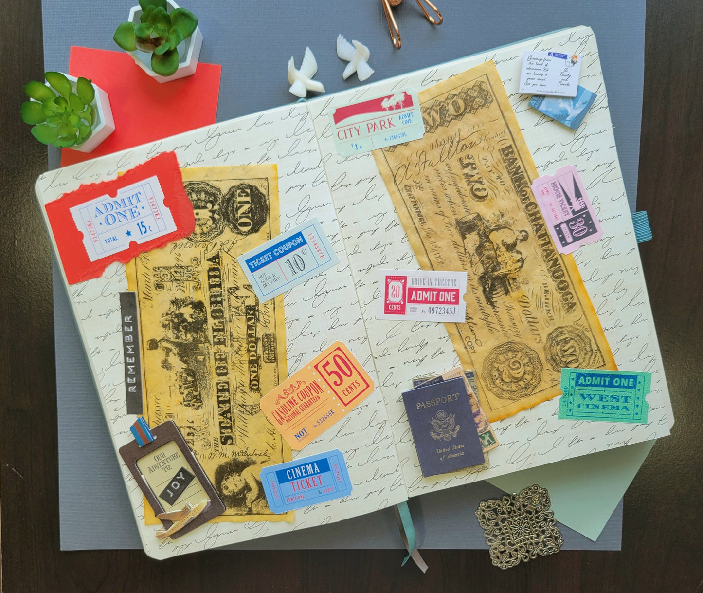 Vintage Ticket Sticker Sheet Matte Finish - 10 Stickers