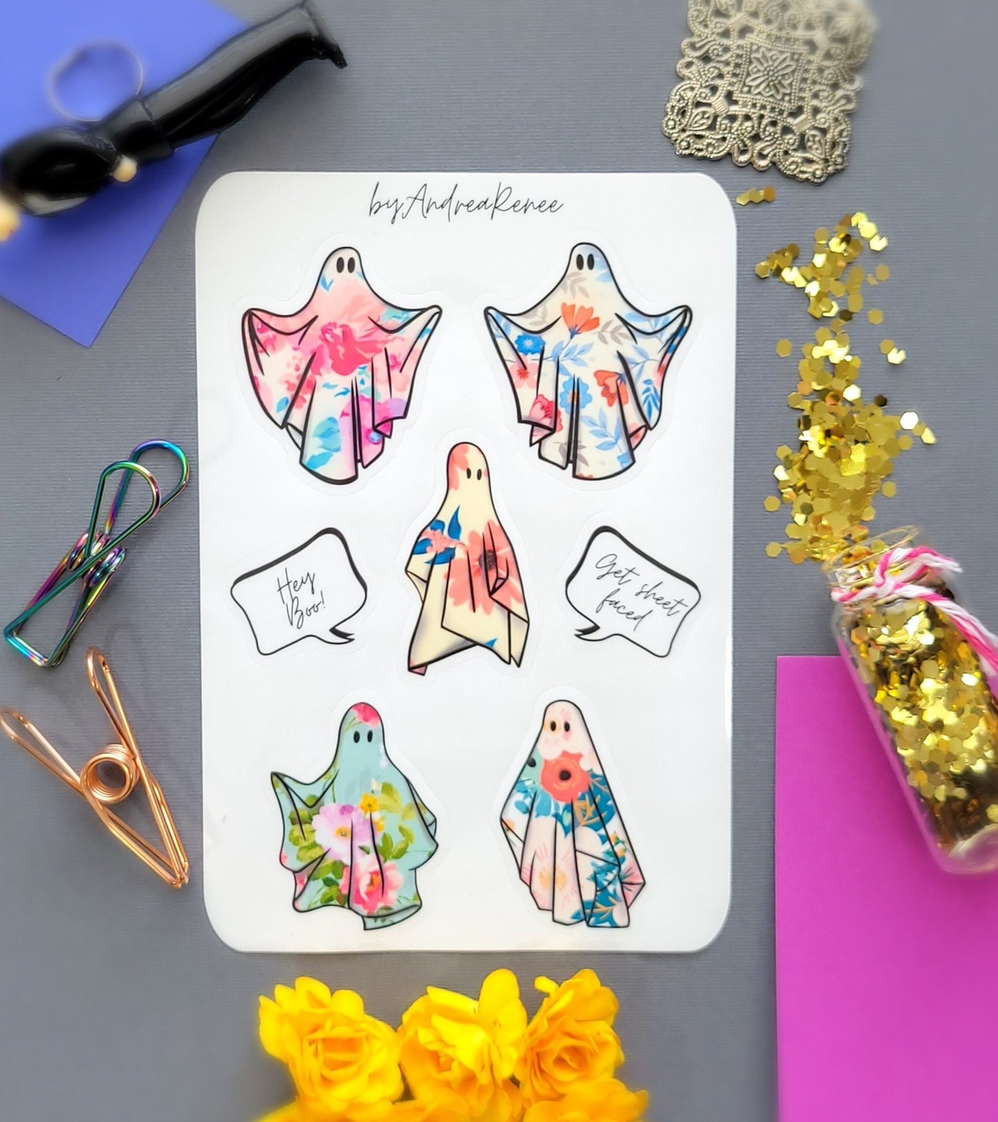 Ghosts in Floral Sheets Sticker Sheet