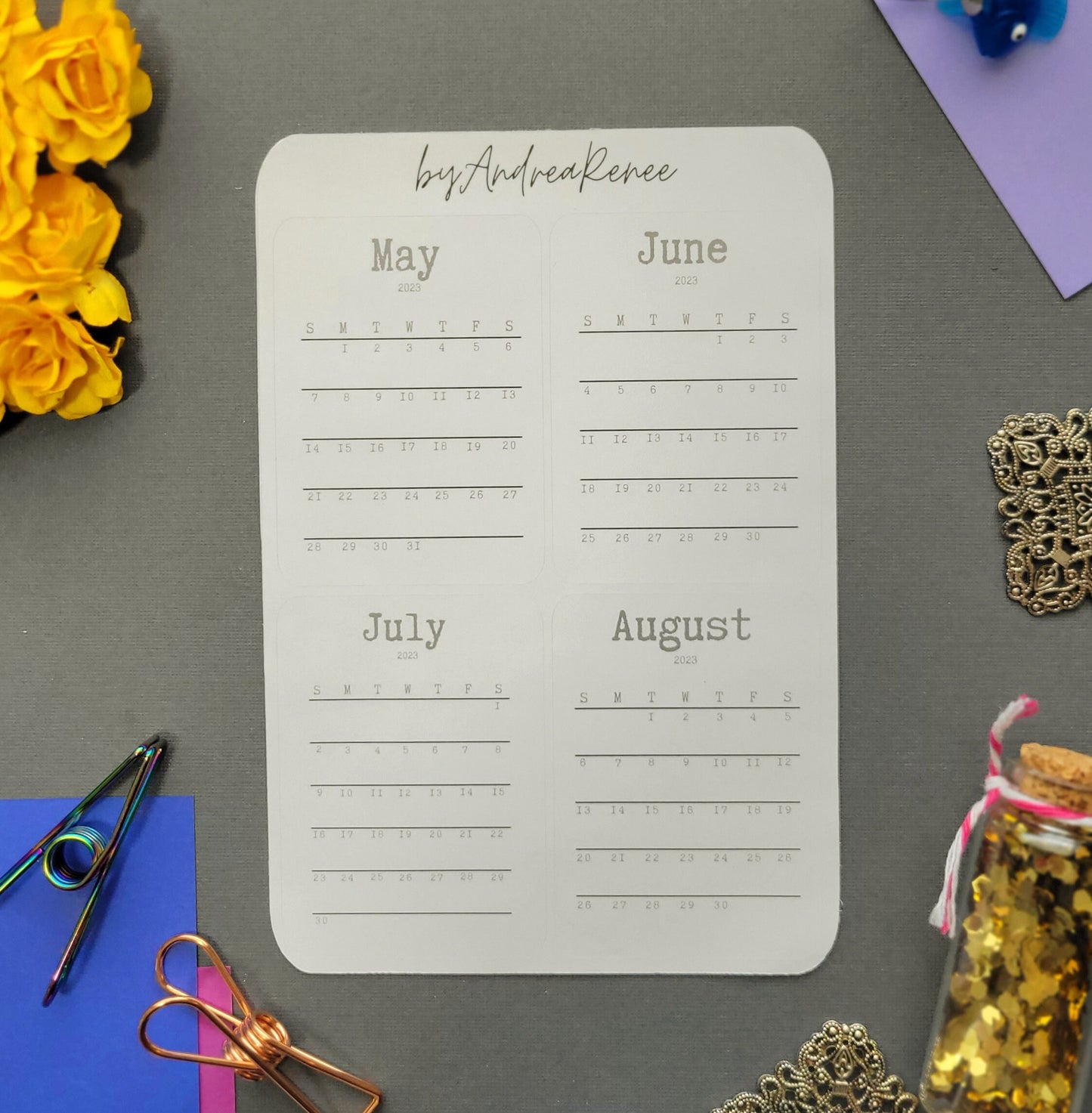 2023 Calendar Sticker Sheets in Grey Tones