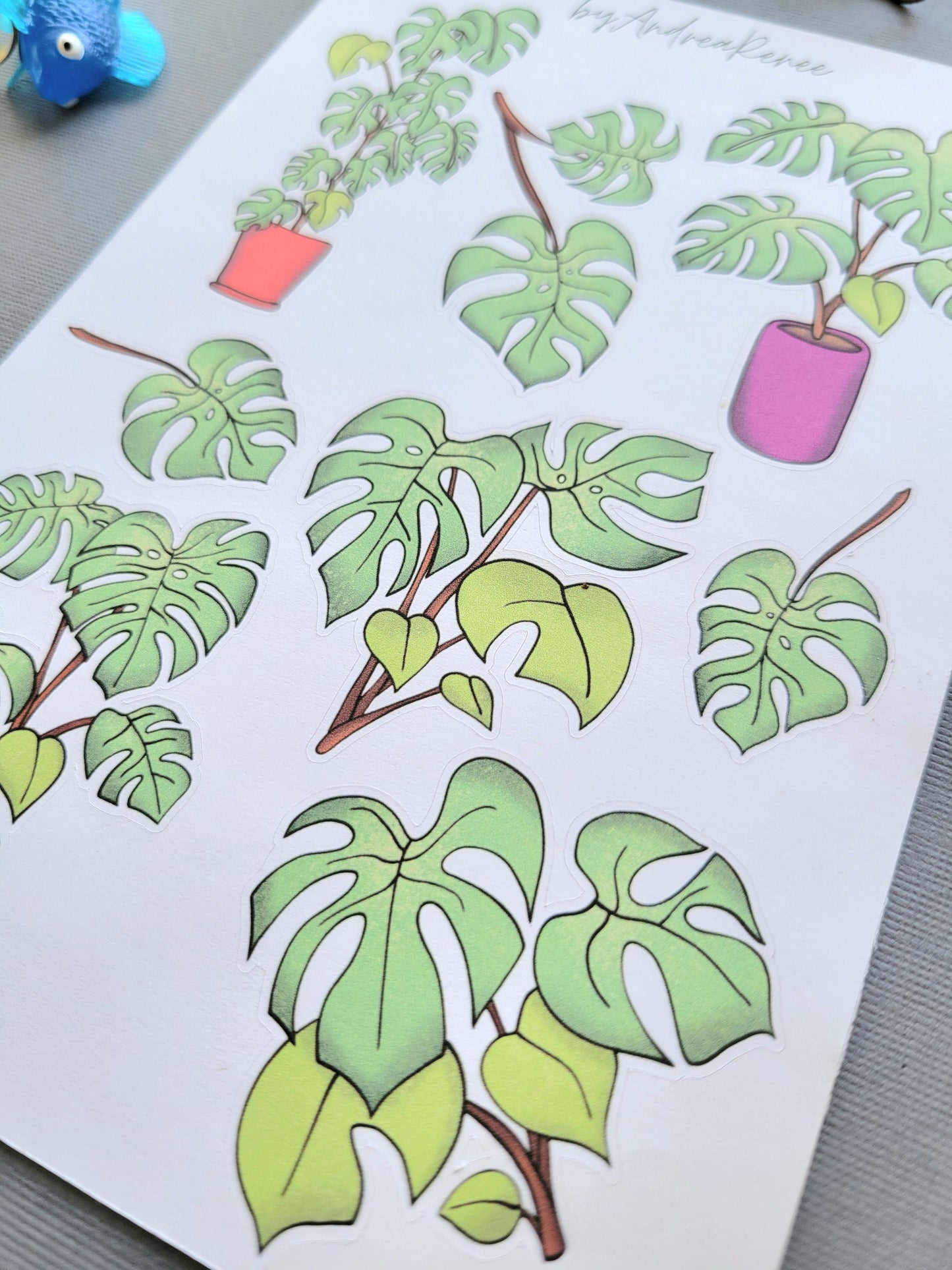 Monstera Plant Sticker Sheet Matte Finish - 8 Stickers