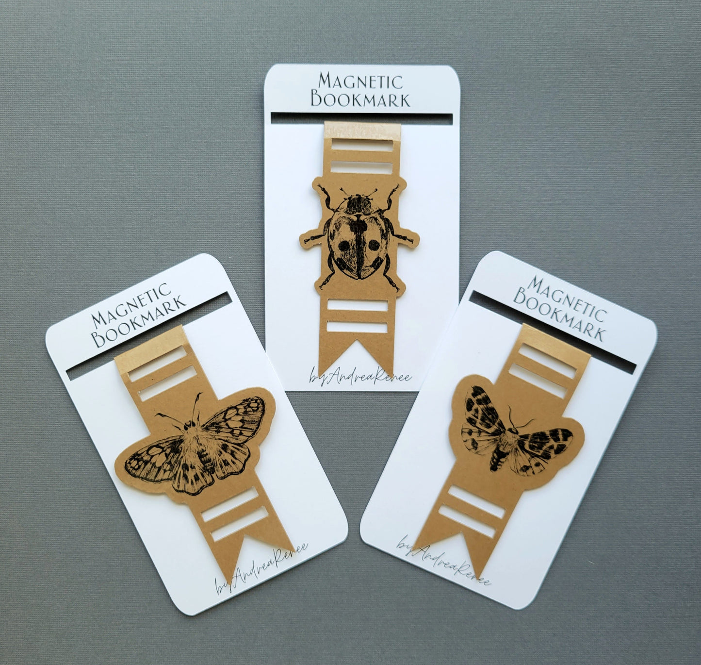 Magnetic Insect Bookmarks - Moth, Butterfly and Lady Bug