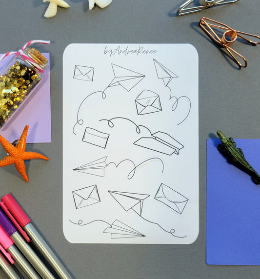 Paper Airplane and Letter Sticker Sheet - 11 Stickers