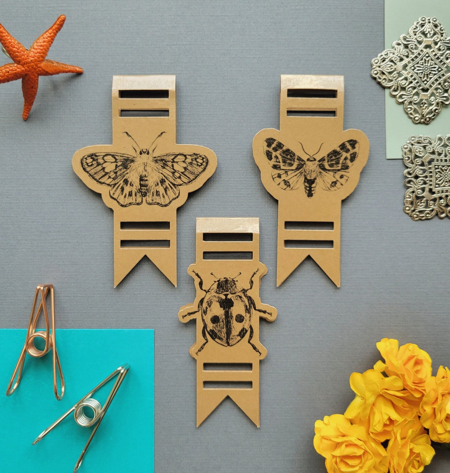 Magnetic Insect Bookmarks - Moth, Butterfly and Lady Bug